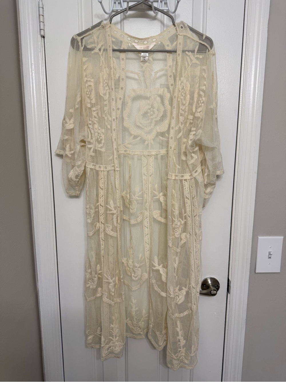 LC Lauren Conrad Cream Sheer Embroidered Lace Maxi Dress